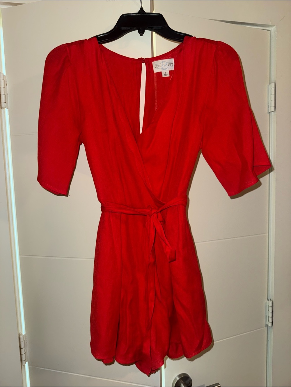 Women’s Red Wrap Mini Dress with Tie Waist